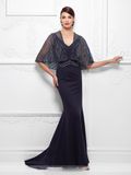 Amelie Rocky Sexy V-Neck Mermaid Chiffon Evening Dresses with Scarf