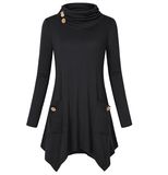 Women Turtleneck Asymmetric Tunic Tops with Pockets Esg10454