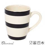 White & Black Strip Stoneware Coffee Mug 300ml