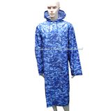 Blue Camouflage Waterproof Long Raincoat with Hood