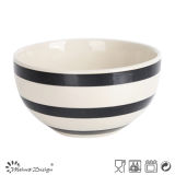 Black & White Strip 13.5cm Stoneware Rice Bowl Hand Painting