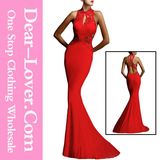 Red Open Back Fine Flowers Wedding Evening Dress Gown