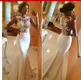 Crystal Beaded Lace Applique White Mermaid Wedding Dresses (ALSW002)