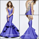 Flower Prom Party Gowns Purple Satin Mermaid Evening Dress Ld15297