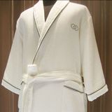 White Waffle Hotel Shawl Collar Bathrobe