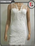 2017 New Design Fashion Dress Elegant White Lace Sleeveless Patchwork Women Party Dress