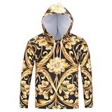 Fashion T-Shirt for Men Women T-Shirts with 3D Gold Hat Floral Print Long Sleeve Hooded T-Shirt