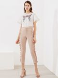 Customized Ruffle Trim Cropped Tailored Slim Pants for Girls