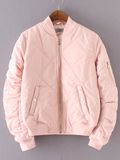 Pink Crew Neck Rib-Knit Cuff Pockets Bomber Jackets Wholesale