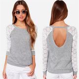 Korean Style Slim Fitting Lace Fashion Ladies T-Shirt (50152)