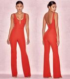 Red Sexy Jumpsuit with Slip Collarless Jumpsuit