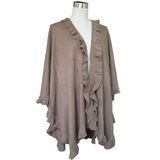 Lady Fashion Acrylic Knitted Shawl with Ruffle Trim (YKY4140-1)