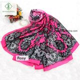 New Design Chiffon Silk Shawl Lady Fashion Scarf with Lace