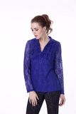 Ladies Blouse Neck Models Blue Lace Blouse for Fat