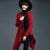 Lady Fashion Viscose Nylon Knitted Fringe Cardigan Sweater (YKY2069)