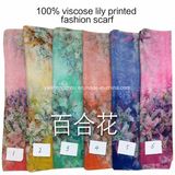 2017 Hot Sale Fashion Ladies Viscose Lily Printed Designs Scarf