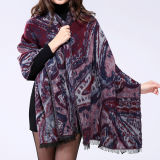 Women's Acrylic Reversible Cashmere Like Printing Winter Warm Thick Knitted Woven Shawl Scarf (SP268)