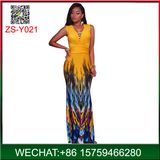European Styles Sexy Deep V-Neck Printing Long Dress with Fishtail