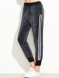 Dark Grey Ribbed Trim Striped Side Velvet Pants Wholesale