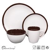 16PCS Ceramic Dinner Set Seesame Glaze with Colored Rim Design