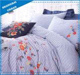 Blue Stripe with Flowers Embroidery Cotton Duvet Cover Set