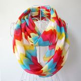 Woman Fashion Wave Printed Polyester Chiffon Infinity Scarf (YKY1099-2)