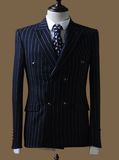 2017 Latest Men Black Striped Suit Fashion and Slim Suit