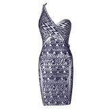 High-Grade Stage Annual Meeting One-Shoulder Knitted Gold Stamping Bandage Dresses