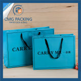 Printed Blue Shopping Bag with Black Printing and Wide Satin Handle (CMG-MAY-041)