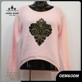 Women Winter Pink Curve Hem Sweater