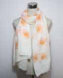 Lady Fashion Flower Printed Cotton Voile Fringe Scarf (YKY1086)