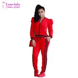 Round Neck Zipper Design Cotton Women Leisure Two-Piece Pants Set