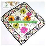 90*90cm 100% Silk Fashion Lady Square Scarf with Ribbon Printed