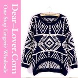 Fashion Custom Geometric Rhombus Retro Black Sweater