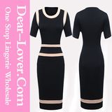 Black Bodycon Mini Dress with Contrast Patchwork