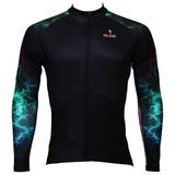 Men's Fashion Dark Green Lightening Long Sleeve Breathable Cycling Jersey