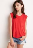 Women Raw Trim Armholes and Hemline Pocket Muscle T Shirt