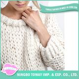 Women Fashion Wool Pullover Chunky Knitted White Sweater