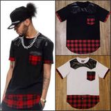 Hip Hop Man Ffashion Plaid Shirt Casual Patch PU Leather