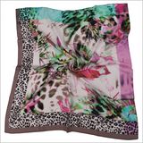 New Design Floral Printed Silk Polyester Logo Scarf (SF-020)