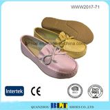 Decorative Border Leather Upper Lovely Style Flat Women Shoe