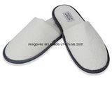 White Soft Velvet Bedroom Velour Hotel Slipper with Sewing Label