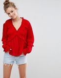 Collarless Ladies Blouse with Long Sleeve Blouse