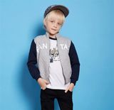 T11710 2015 Autumn New Fashion Boy Classic Letter Print Short Baseball Jacket Active Coat Kids Outerwear Coat for Wholesale