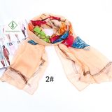 Lady Fashion Chiffon Silk Scarf with Multicolor Flowedr Printed Shawl