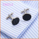 VAGULA Fashion Round Agate Rhodium Copper Gemelos Cuff-Links