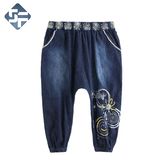 100%Cotton Fashion Denim Jeans/ Baggy Pants with Printing and Sequin Embroidery