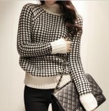 High-Necked Black and White Plaid Thickening Loose Pullover Sweater (BTQ081)