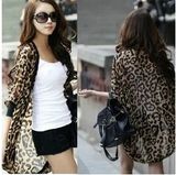 Women's Summer Tops Loose Batwing Chiffon Leopard Cardigan