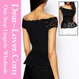 Black off-Shoulder Lace Peplum Top